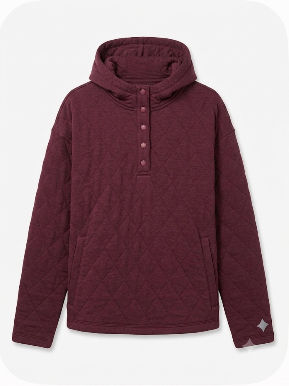 LANDS END Quilted Henley Pullover Hoodie Women’s XL Burgundy